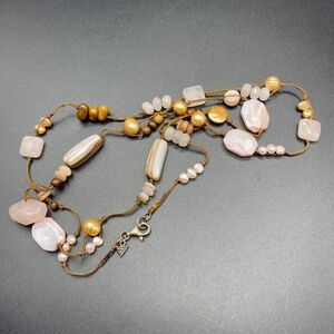 SILPADA Pearl Rose Quartz Mother of Pearl Beads Silk Knotted Long Necklace
